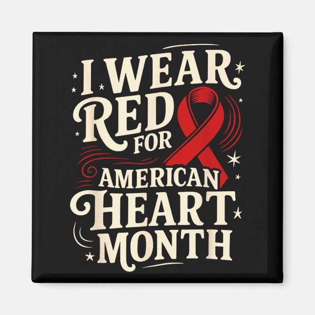 Imã American Heart Disease Awareness Month Ribbon Red  (Frente)