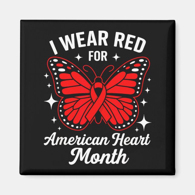 Imã American Heart Disease Awareness Month Ribbon Red  (Frente)