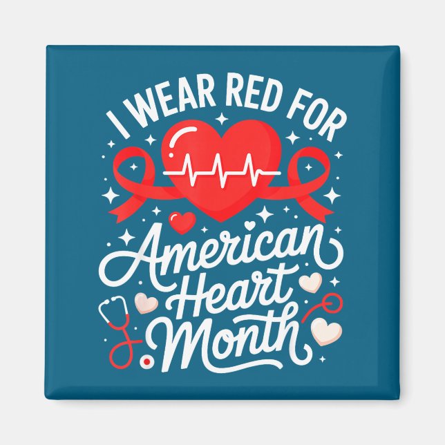Imã American Heart Disease Awareness Month Ribbon Red  (Frente)