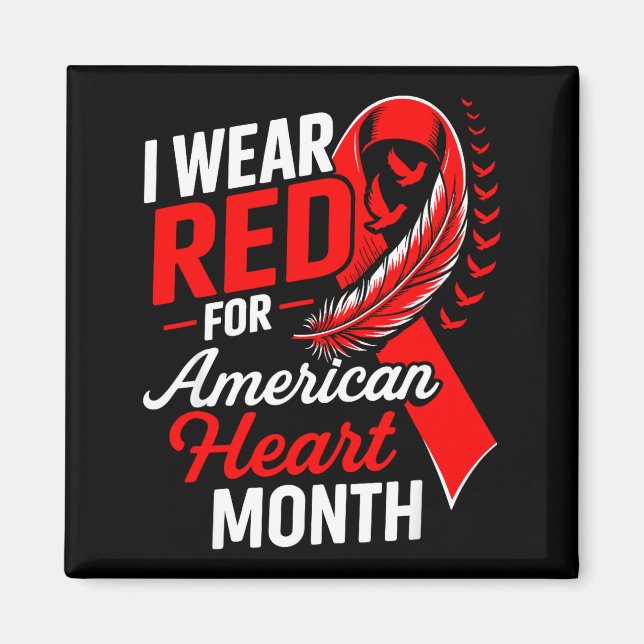 Imã American Heart Disease Awareness Month Ribbon Red  (Frente)