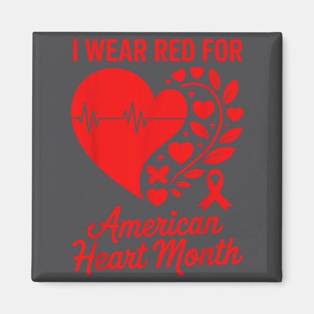 Imã American Heart Disease Awareness Month Ribbon Red  (Frente)