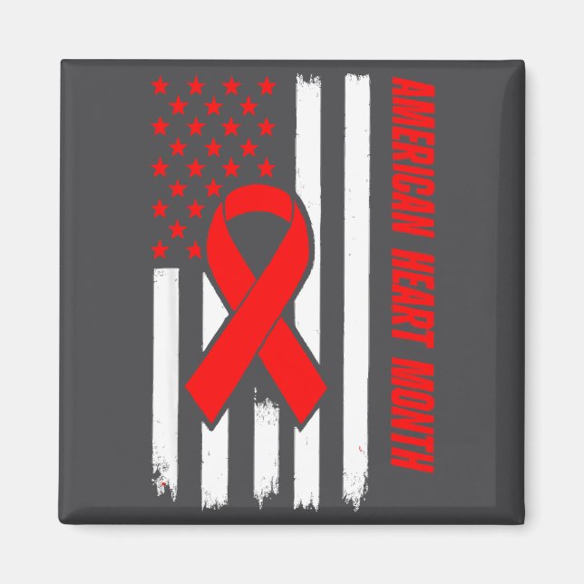 Imã American Heart Disease Awareness Month Ribbon Red  (Frente)