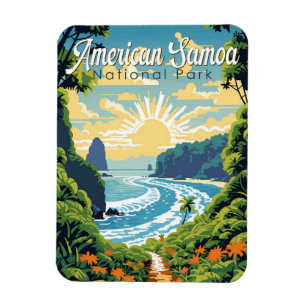 Ímã American Samoa National Park Illustration Retro