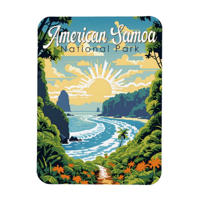 Ímã American Samoa National Park Illustration Retro (Vertical)