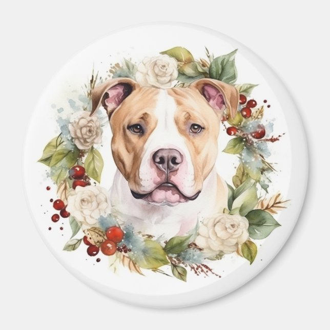 Imã American Staffordshire Christmas Wreath Festivo (Frente)