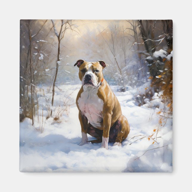 Imã American Staffordshire Deixe Nevar Natal  (Frente)