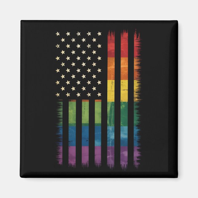 Imã American USA Flag Rainbow Prid Gay LGBTQ (Frente)