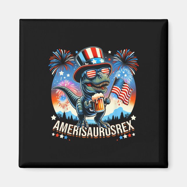 Imã Amerisaurusrex American Flag Cute Dinosaur T-rex K (Frente)