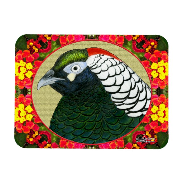 Ímã Amherst Pheasant e Flores (Horizontal)