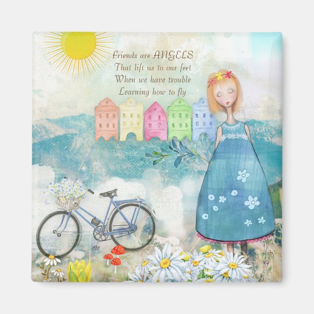 IMÃ AMIGOS SÃO COMO ANGELS SQUARE MAGNET (Frente)