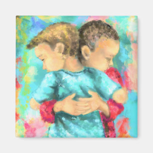 Imã Amizade - Crianças Hugging - Paz Amor - Pintura