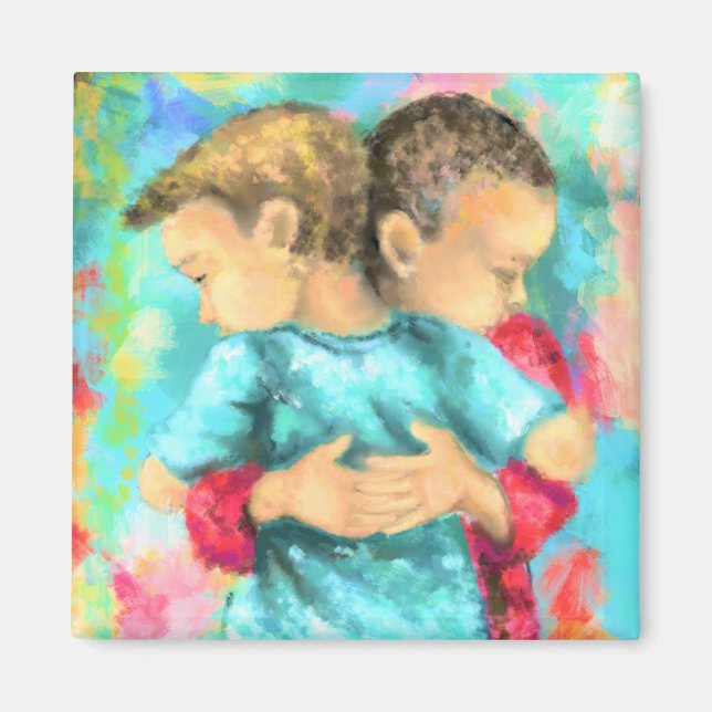 Imã Amizade - Crianças Hugging - Paz Amor - Pintura (Frente)