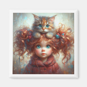 Imã "Amizade Whimsical: Magnet De Gatinha E Gatinha"