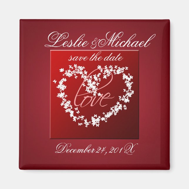 Imã Amor, borboletas coração, salvar a data (Frente)