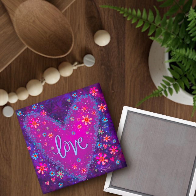 Imã Amor Corações Roxos Trendy Floral Inspiring (Criador carregado)