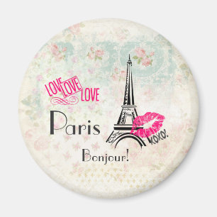 Imã Amor Paris com Torre Eiffel em Padrão Vintage