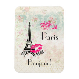 Ímã Amor Paris com Torre Eiffel em Padrão Vintage