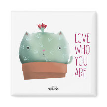 Amor Quem Você É Gato De Cactus — Magneta Quadrada