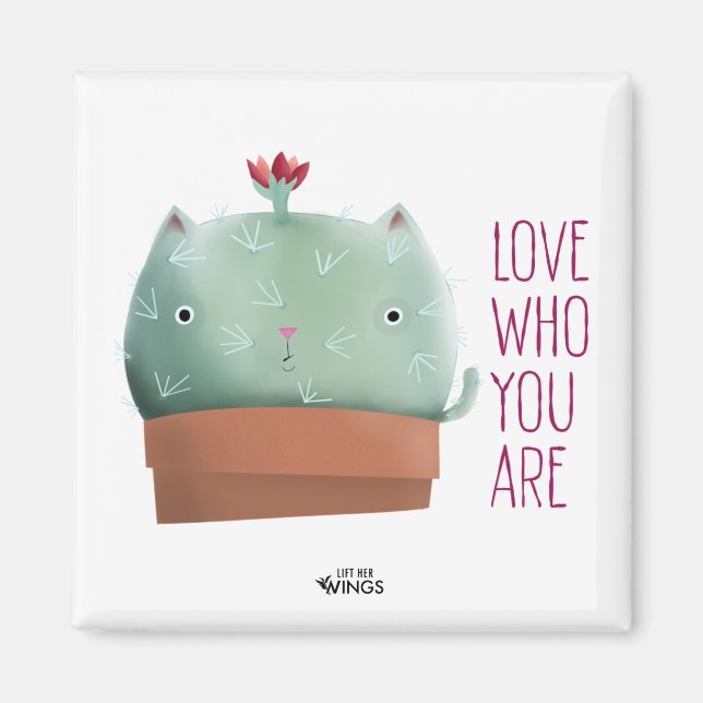 Imã Amor Quem Você É Gato De Cactus — Magneta Quadrada (Frente)