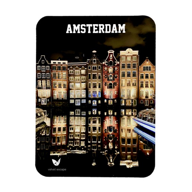 Ímã Amsterdã à noite - imã de geladeira (Vertical)