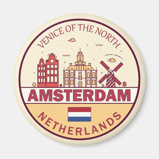 Imã Amsterdam Netherlands Skyline Emblem (Frente)