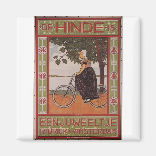 Imã Amsterdam Vintage Bicycle Poster Art (Frente)