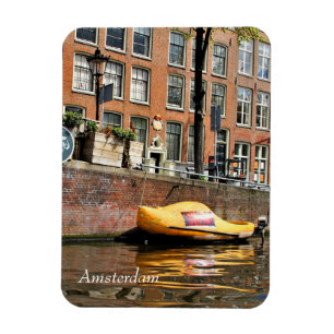Ímã Amsterdão, canal, barco de madeira dos calçados