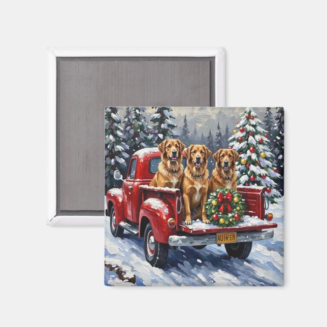 Imã Anatolian Shepherd Dog Christmas Red Truck Holiday (Front/Back)