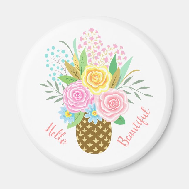 Imã Anca Rosa Bouquet Olá Linda Amarelo Rosa (Frente)