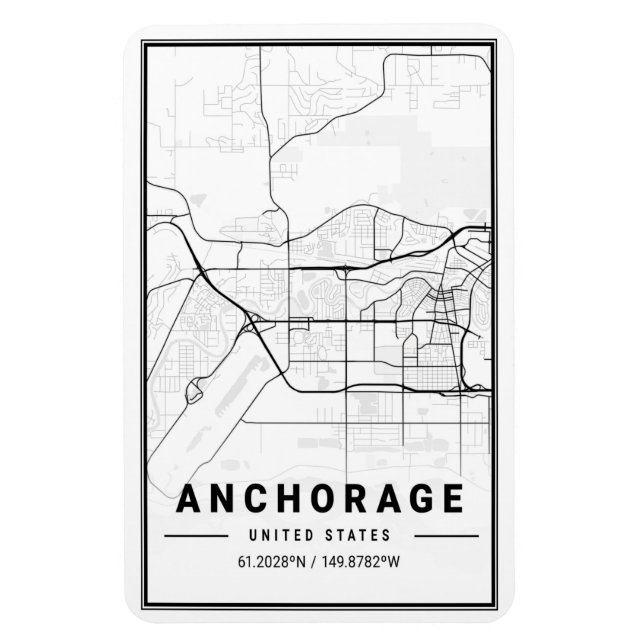 Ímã Anchorage Alaska Cidade dos Estados Unidos Mapa de (Vertical)