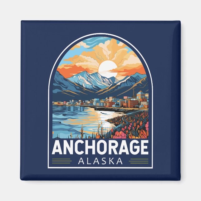 Imã Anchorage Alaska Viagem Art Emblem (Frente)