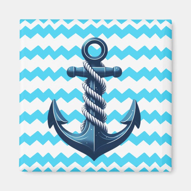 Imã Âncora azul com ondas azuis (Frente)