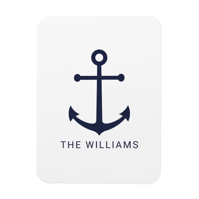 Ímã Âncora Azul do Marinho Náutico e Nome Personalizad (Vertical)