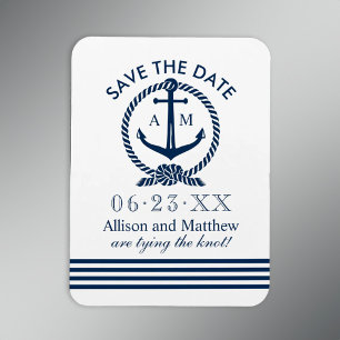 Ímã Âncora de Casamento Azul Marinho Save the Date