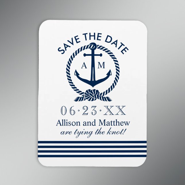Ímã Âncora de Casamento Azul Marinho Save the Date (Criador carregado)
