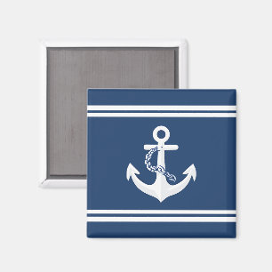 Imã Âncora Náutica Vela Barco Branco Azul Marinho
