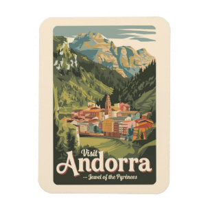 Ímã Andorra Illustração Viagem Art Vintage