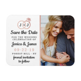 Ímã Anéis de Casamento do Monograma Rosa de Folha de O