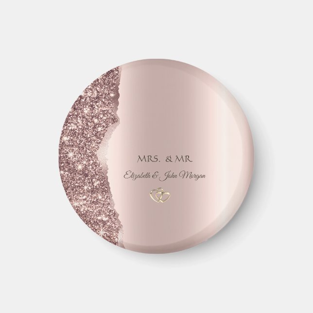 Imã Aneis de Ouro com Brilho em Dourado Rosa Elegante (Frente)