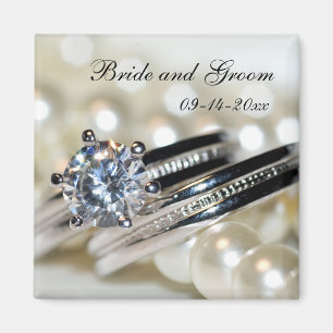 Imã Anéis e Pérolas Brancas Casamento Salvem a Data