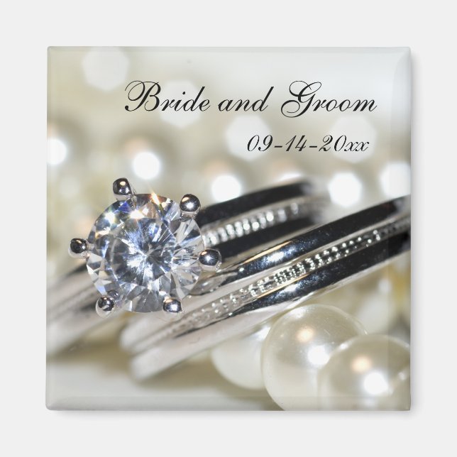 Imã Anéis e Pérolas Brancas Casamento Salvem a Data (Frente)