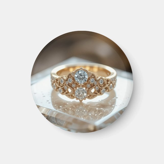 Imã anel de diamante brilhante de ouro (Frente)