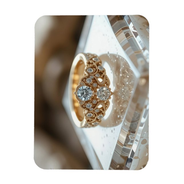 Ímã anel de diamante brilhante de ouro (Vertical)