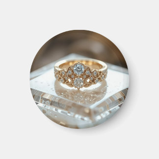 Imã anel de diamante brilhante de ouro