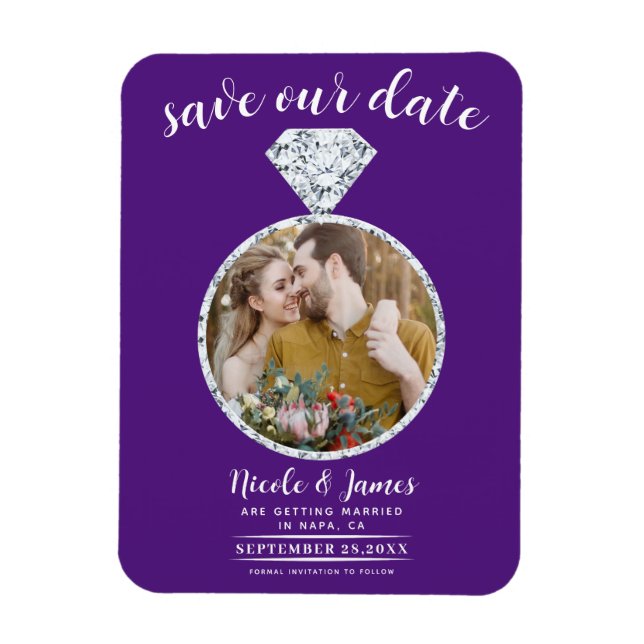 Ímã Anel de Diamante Roxo Real Foto Save the Date (Vertical)