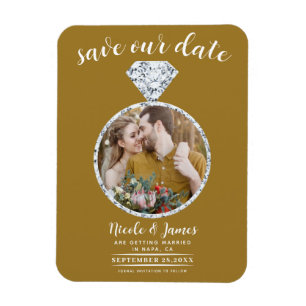 Ímã Anel de Diamante Rustic Gold Bling Foto Salve o Di