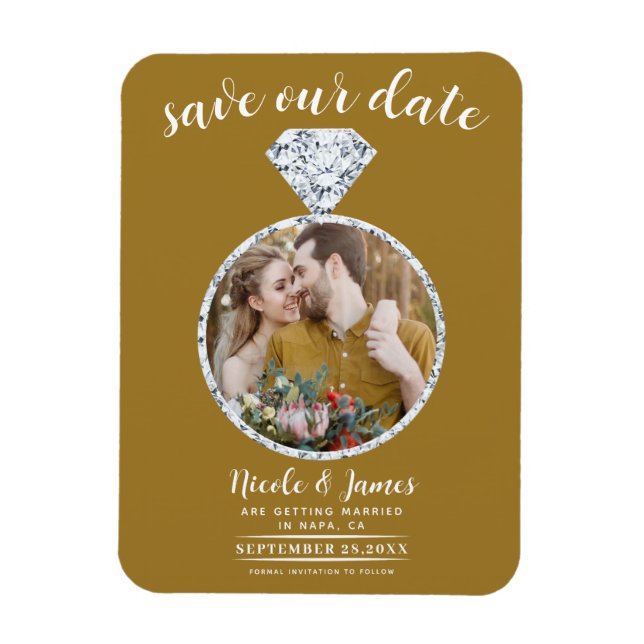 Ímã Anel de Diamante Rustic Gold Bling Foto Save the D (Vertical)