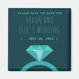 Imã Anel de Diamante Tons de Azul Save The Date