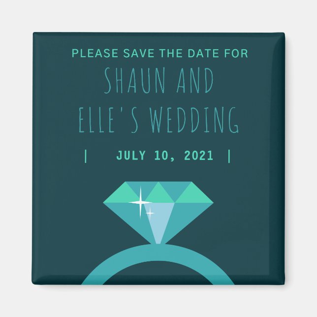 Imã Anel de Diamante Tons de Azul Save The Date (Frente)