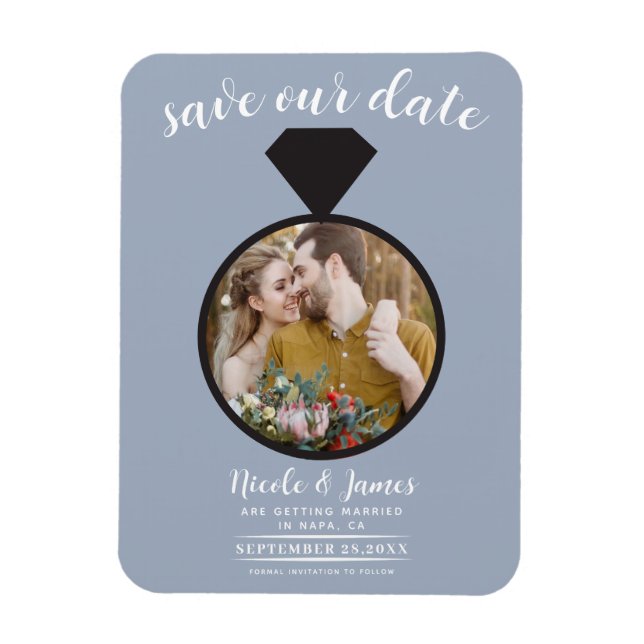 Ímã Anel de Noiva Azul Desbotado Foto Save the Date (Vertical)